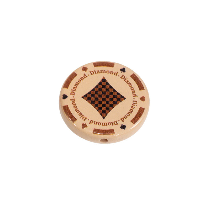 Flat Acrylic Beads 31mm Texas Chip Card Suits Printed 10pcs 13