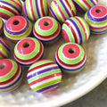 Striped Bubblegum Beads 20mm Tropical Rainbow Chunky Resin 10pcs