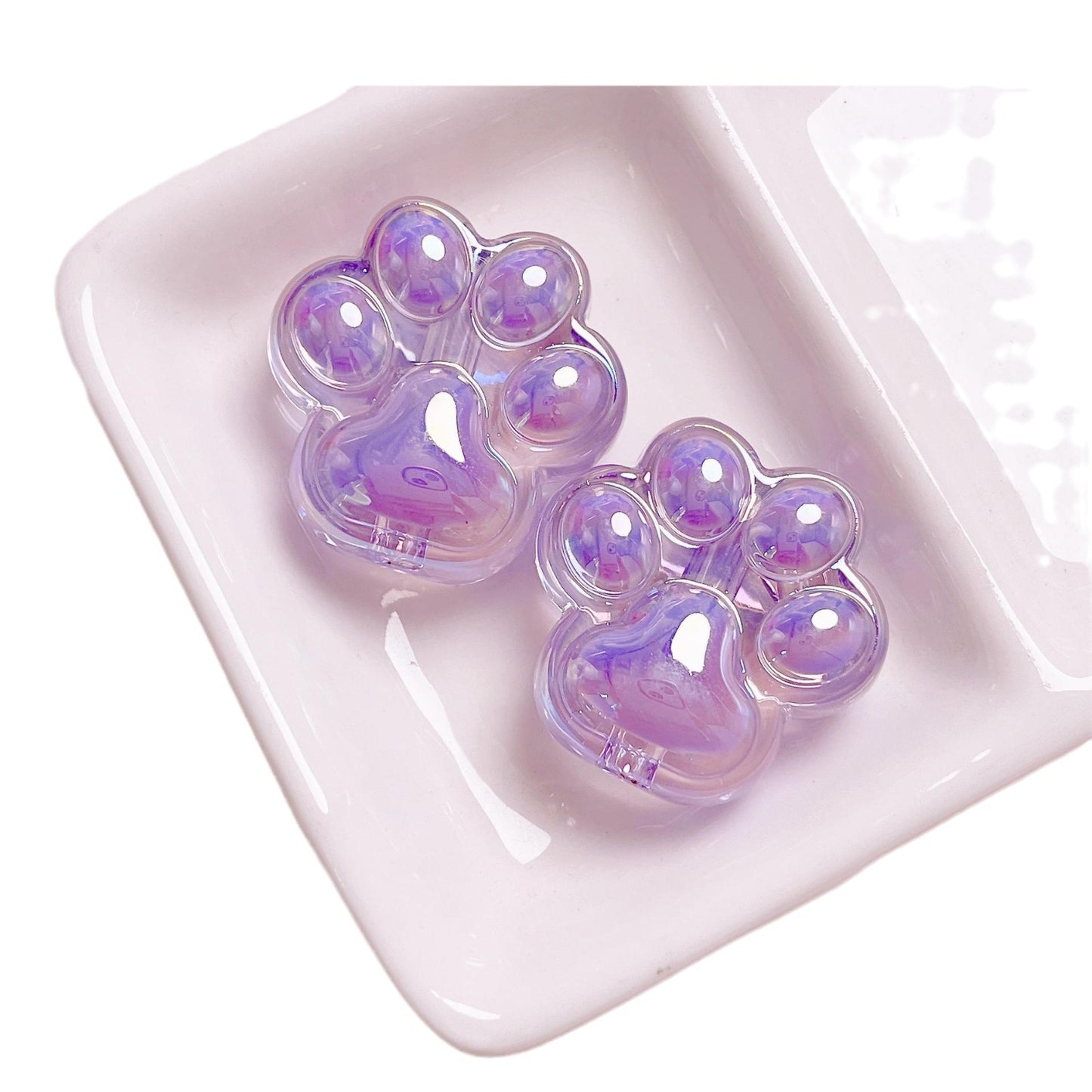 Transparent Cat Claw Acrylic Beads 26mm UV Plating 5pcs 4