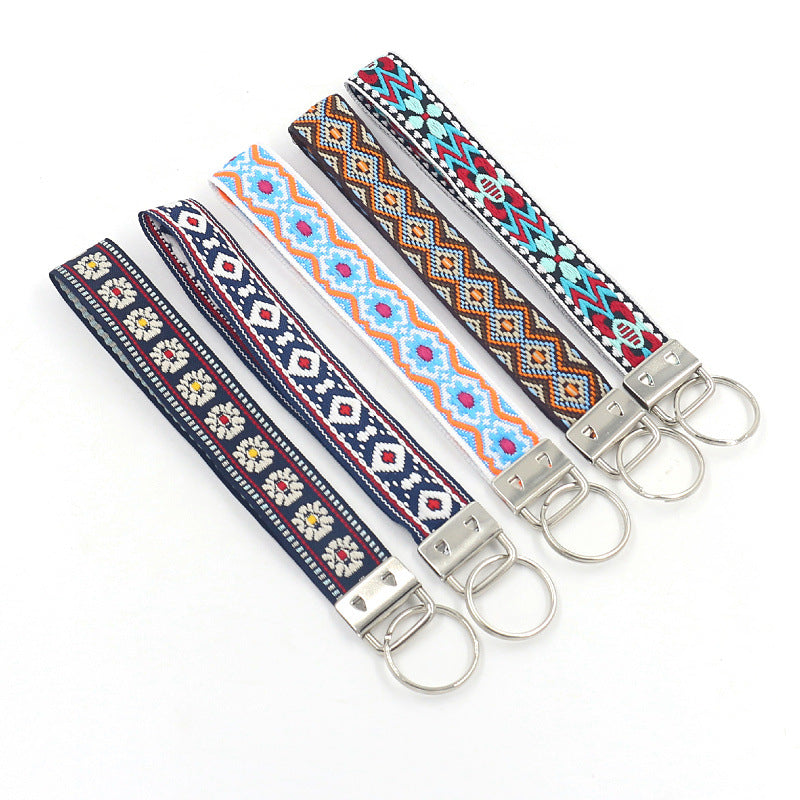 Bohemian Style Wristlet Keychain Antique Silver Polyester 2pcs 17cm 2
