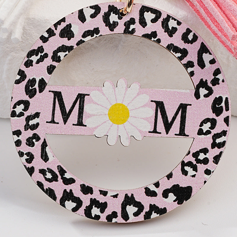 Pink Leopard Print Daisy Keychain Metal Gold Hardware Mom Gift 4