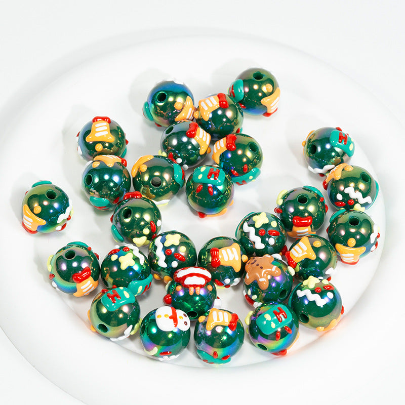 Hand Painted Christmas Socks Acrylic Beads 16.7*15mm Colorful 10pcs 9