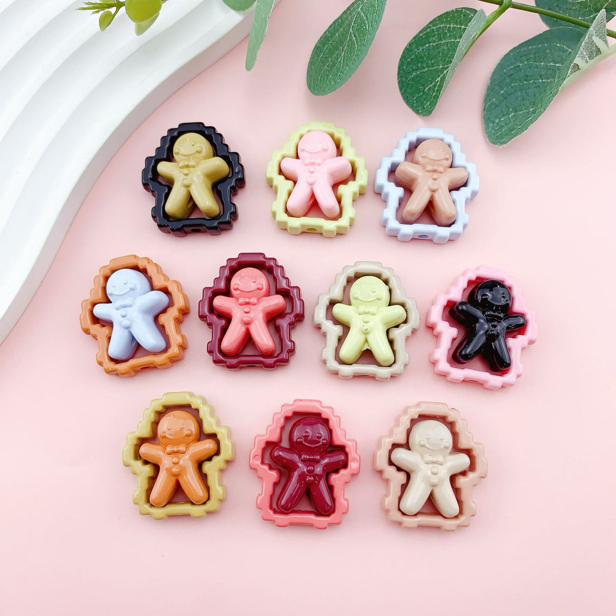Smiley Gingerbread Man Acrylic Beads 30.5x27.5mm Colorful 10pcs
