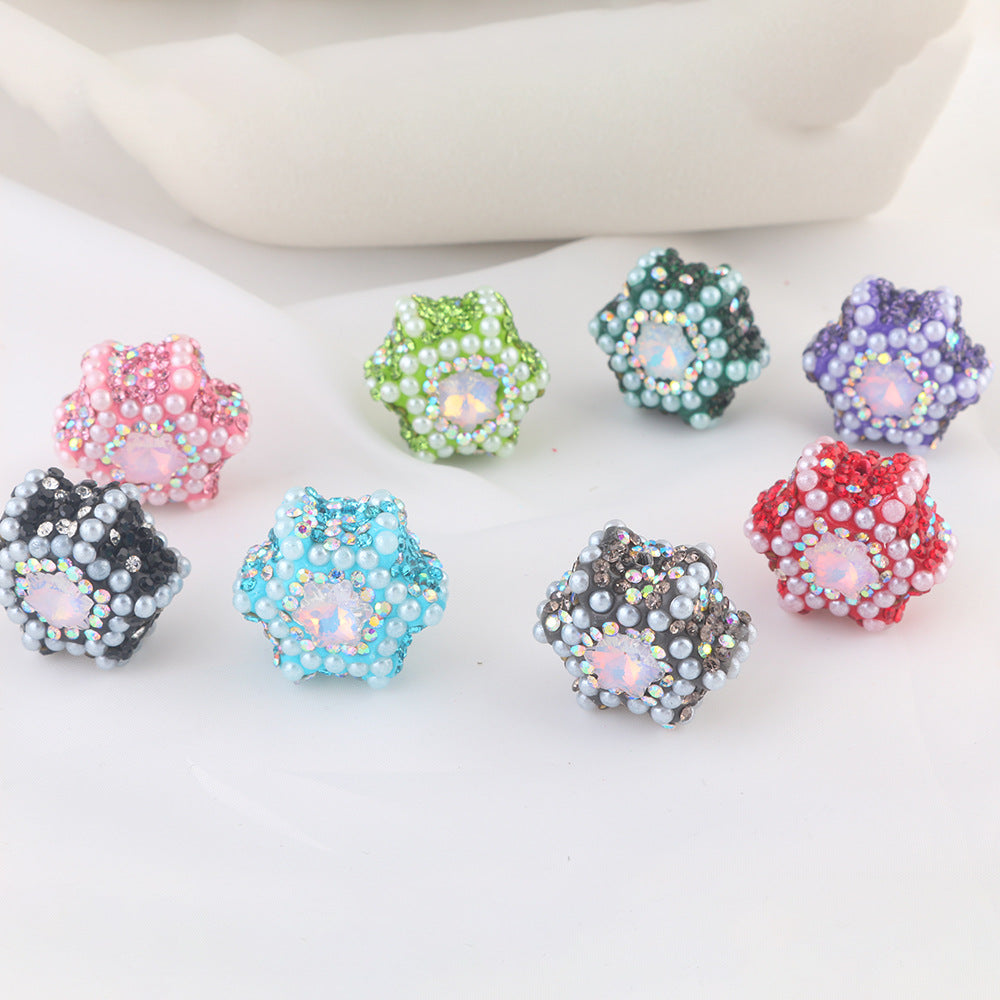 Polymer Clay Hexagonal Star Rhinestone Beads 23mm Full Rhinestone 6pcs 4