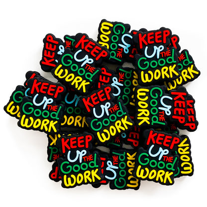Silicone Focal Beads Keep Up the Good Work Colorful Letters Black Base 20pcs 2