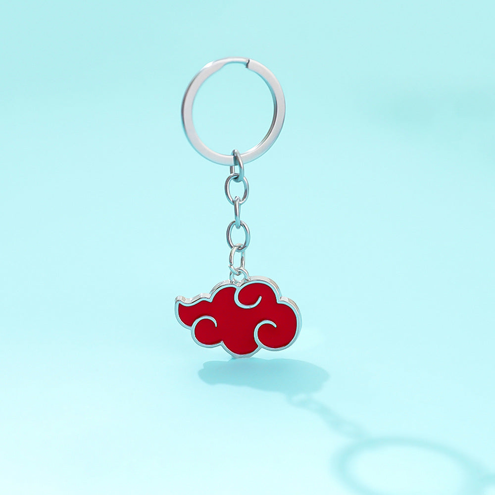Metal Red Cloud Keychain Zinc Alloy Glossy Silver Outline 3
