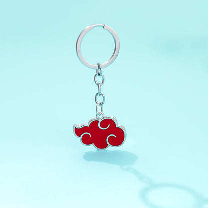 Metal Red Cloud Keychain Zinc Alloy Glossy Silver Outline 3