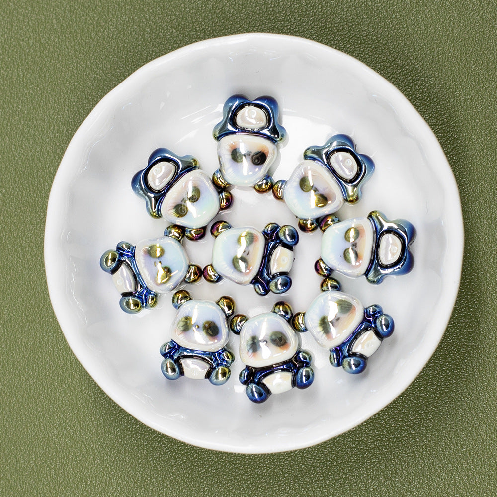 3D Panda Resin Beads 16-18mm Pearly White Metallic Blue Vertical Hole 20pcs