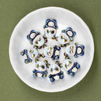 3D Panda Resin Beads 16-18mm Pearly White Metallic Blue Vertical Hole 20pcs