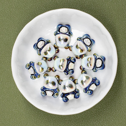 3D Panda Resin Beads 16-18mm Pearly White Metallic Blue Vertical Hole 20pcs