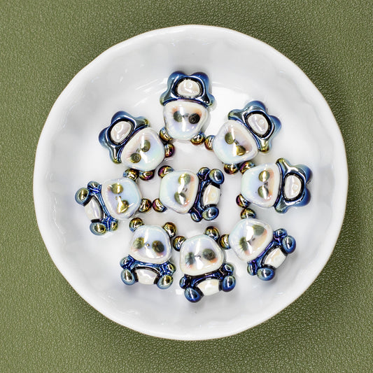 3D Panda Resin Beads 16-18mm Pearly White Metallic Blue Vertical Hole 20pcs