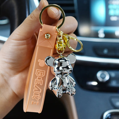Acrylic Electroplated Bear Keychain with Silicone Strap Colorful Charm 6