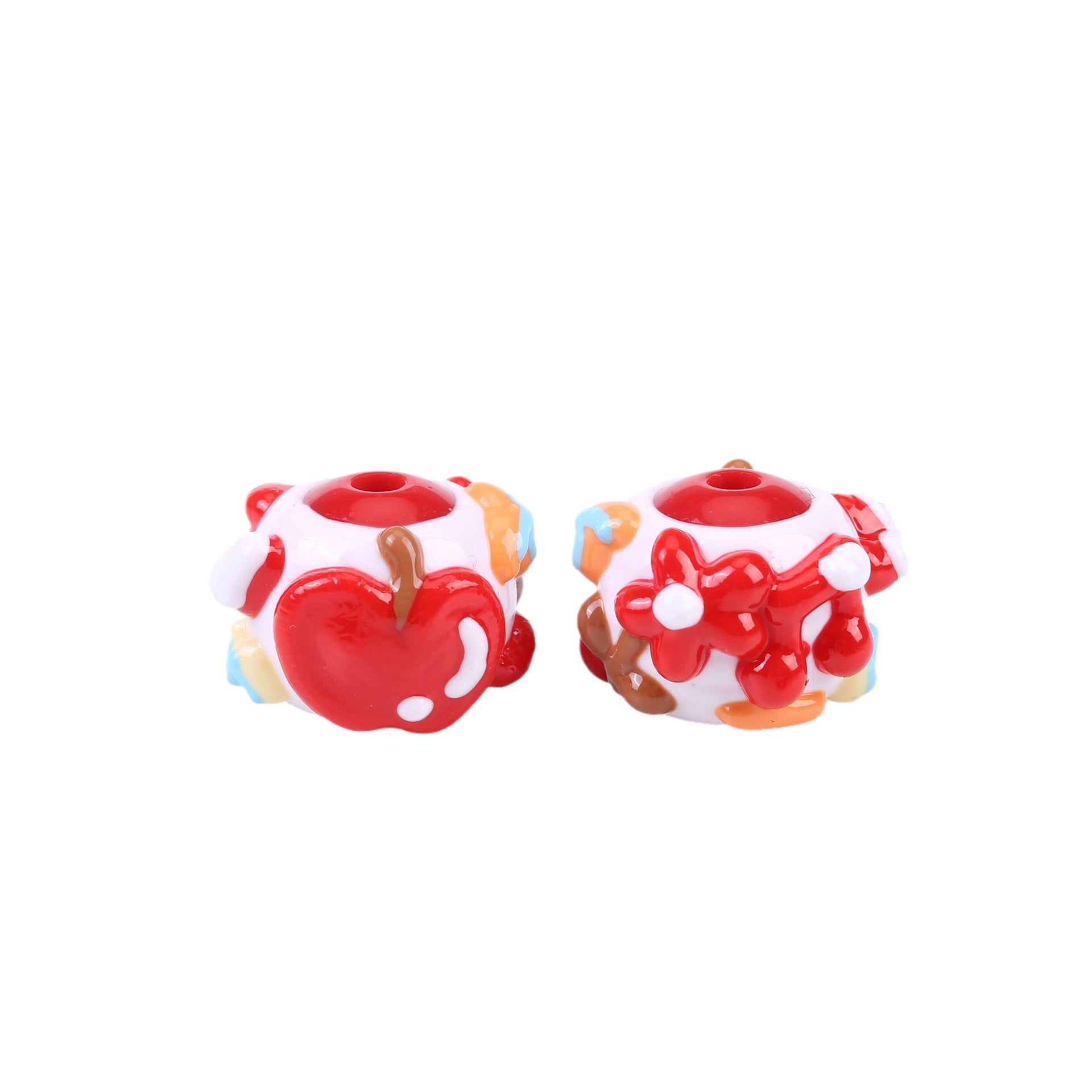Painted Acrylic Beads 16mm Hand Painted Red Tone 10pcs 3