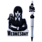 Silicone Focal Beads Wednesday Girl Bold Black and White 20pcs 5