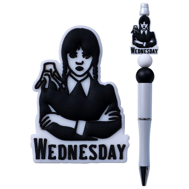 Silicone Focal Beads Wednesday Girl Bold Black and White 20pcs 5