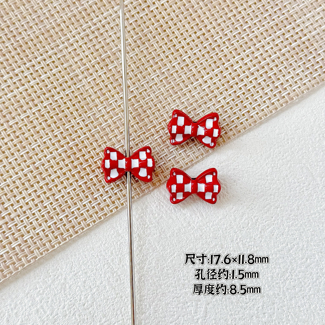 Bow Metal Beads 17mm Baking Painted Checkered Pattern 10pcs 11