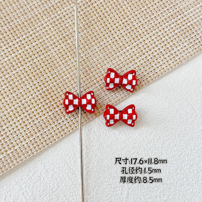 Bow Metal Beads 17mm Baking Painted Checkered Pattern 10pcs 11