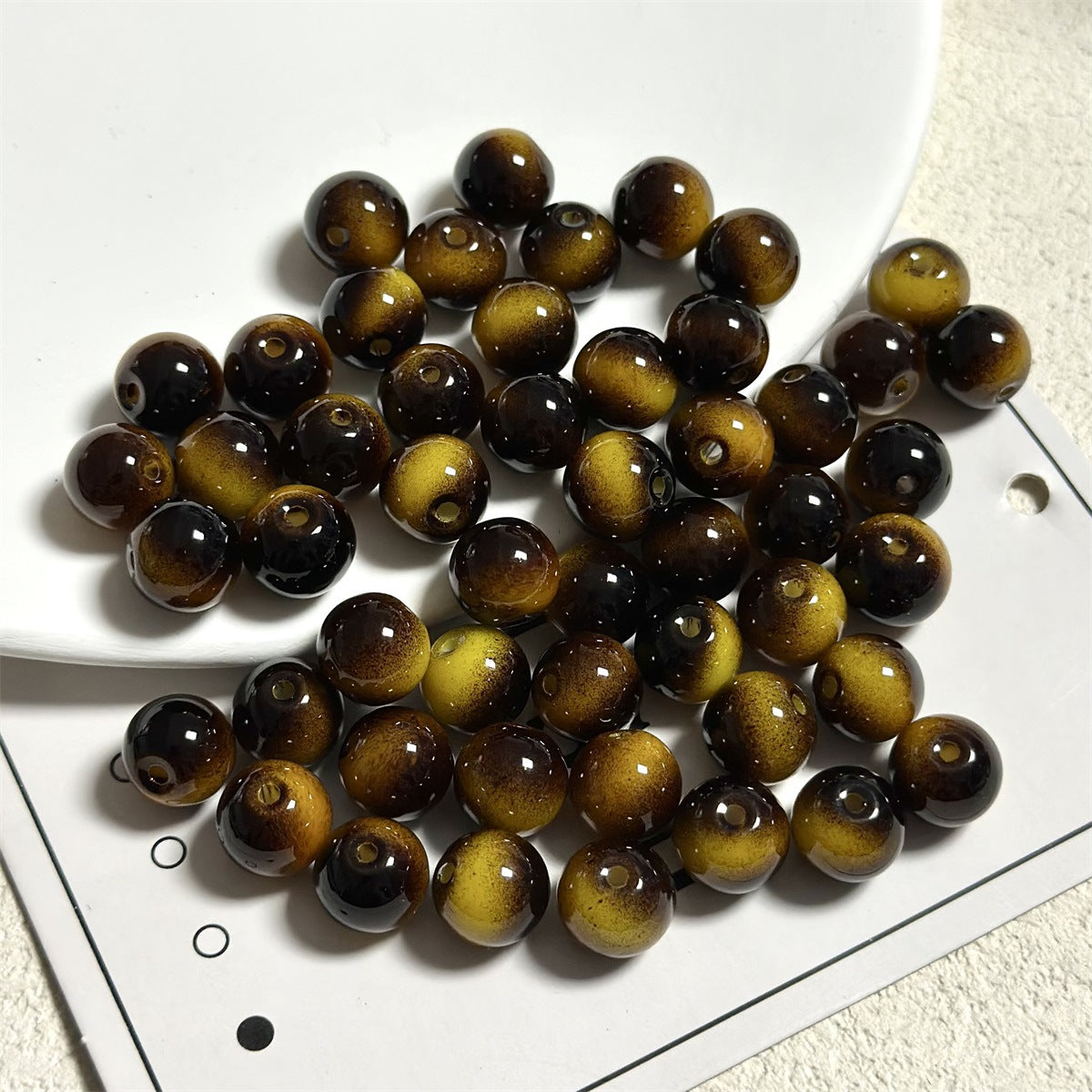 Antique Round Glass Beads 10mm Imitation Tigers Eye Gradient 40pcs