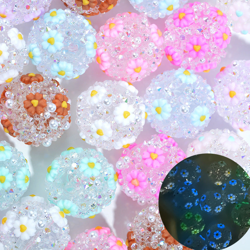 Glow In The Dark Bubblegum Beads 20mm Daisy Sparkling Pastel Flowers 10pcs 2