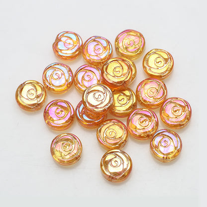Rose Plated Glass Beads 10mm Glossy Spiral Floral Design 30pcs 9