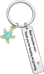 Stainless Steel Starfish Keychain Ocean Blue Teacher Appreciation Charm 4