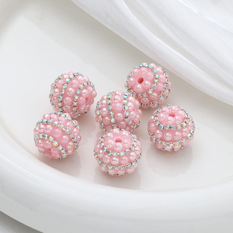 Embellished Bubblegum Beads 20mm Pearl Wrapped with Rhinestone Chain 4pcs 14