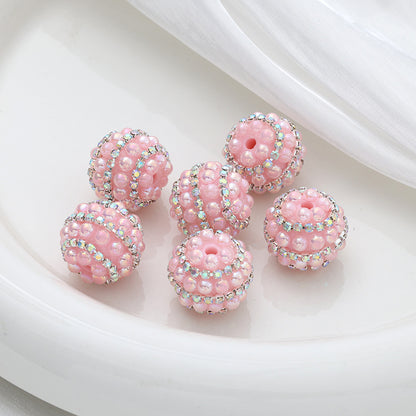 Embellished Bubblegum Beads 20mm Pearl Wrapped with Rhinestone Chain 4pcs 14