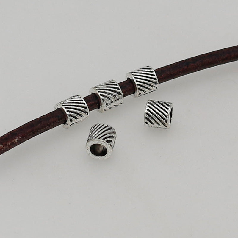Tube Metal Beads 5mm Diagonal Patterned Tibetan Silver Tone Large Hole 100pcs 4