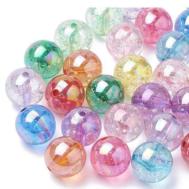 Plated Bubblegum Beads 20mm Transparent Glitter Powder Filled 10pcs
