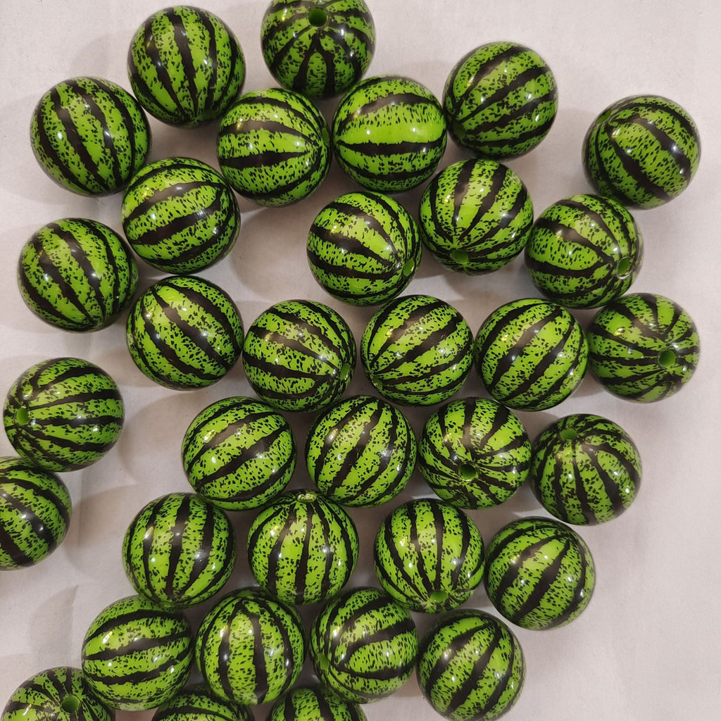 Printed Bubblegum Beads 20mm Watermelon Round Acrylic 5pcs 3