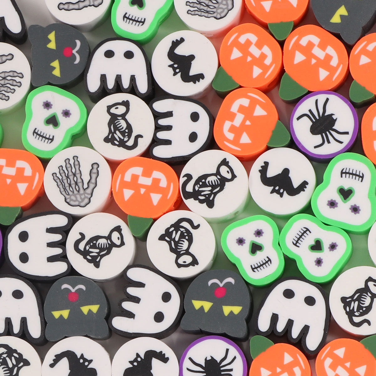 Halloween Flat Clay Beads 9mm Random Mixed Festive Designs 100pcs 6