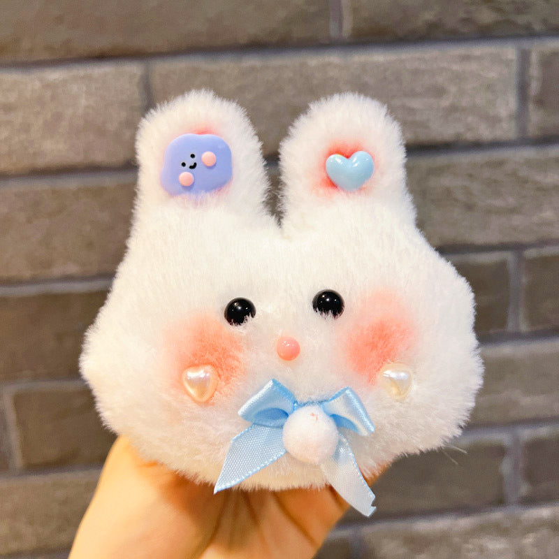 Plush Bow Tie Rabbit Head Keychain Soft Pastel Animal Charm 4