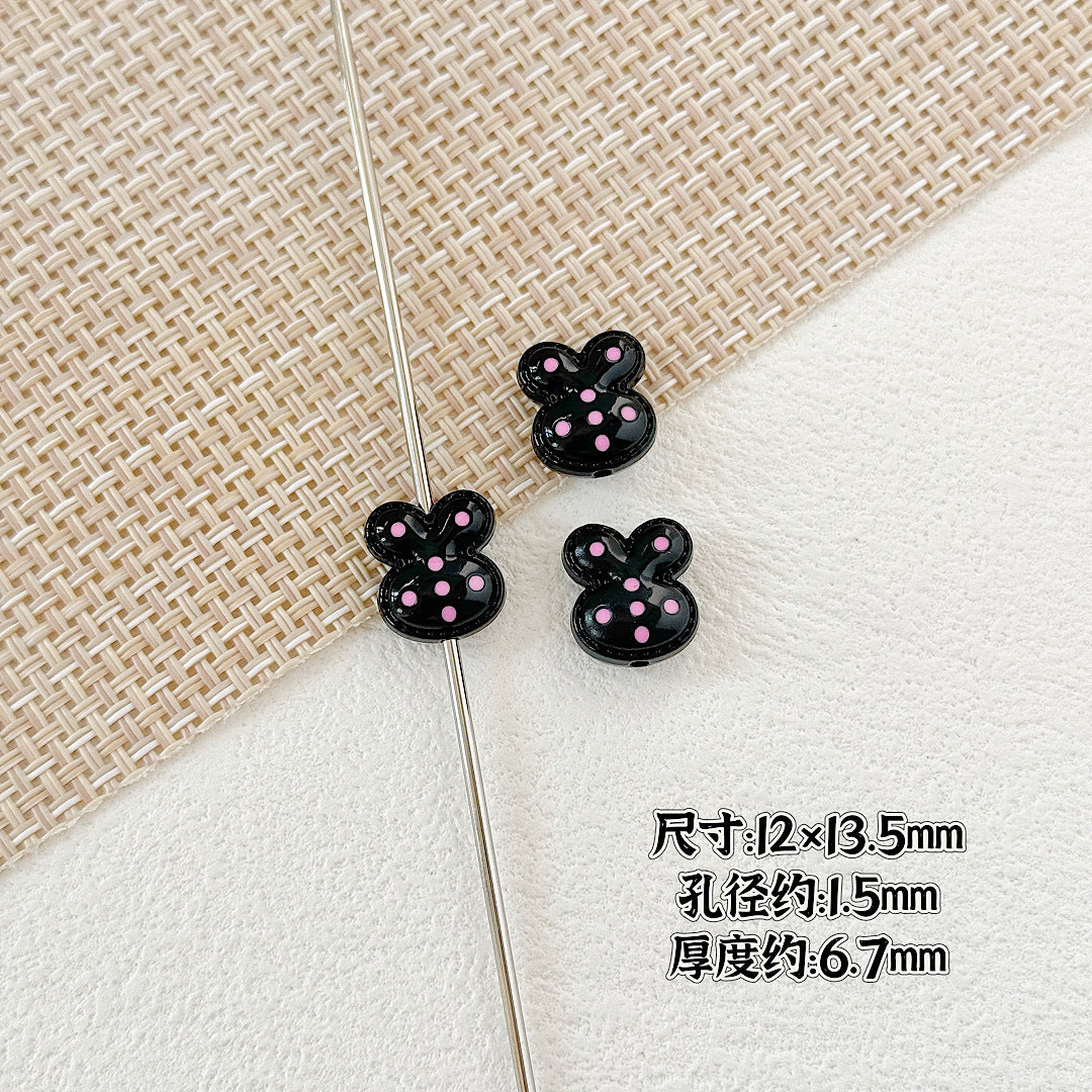 Heart and Rabbit Metal Beads Polka Dot Painted Alloy 10pcs 31