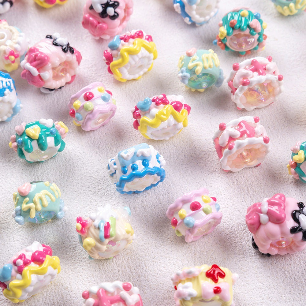 Hand Painted Cake Acrylic Beads 18mm Glossy Pastel Enamel 5pcs 2