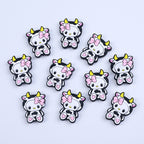 Silicone Focal Beads Cow Sitting Pose Yellow Horns Pink Bow 20pcs 2