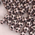Printed Bubblegum Beads 20mm Black Pink Buffalo Check Pattern 10pcs