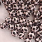 Printed Bubblegum Beads 20mm Black Pink Buffalo Check Pattern 10pcs