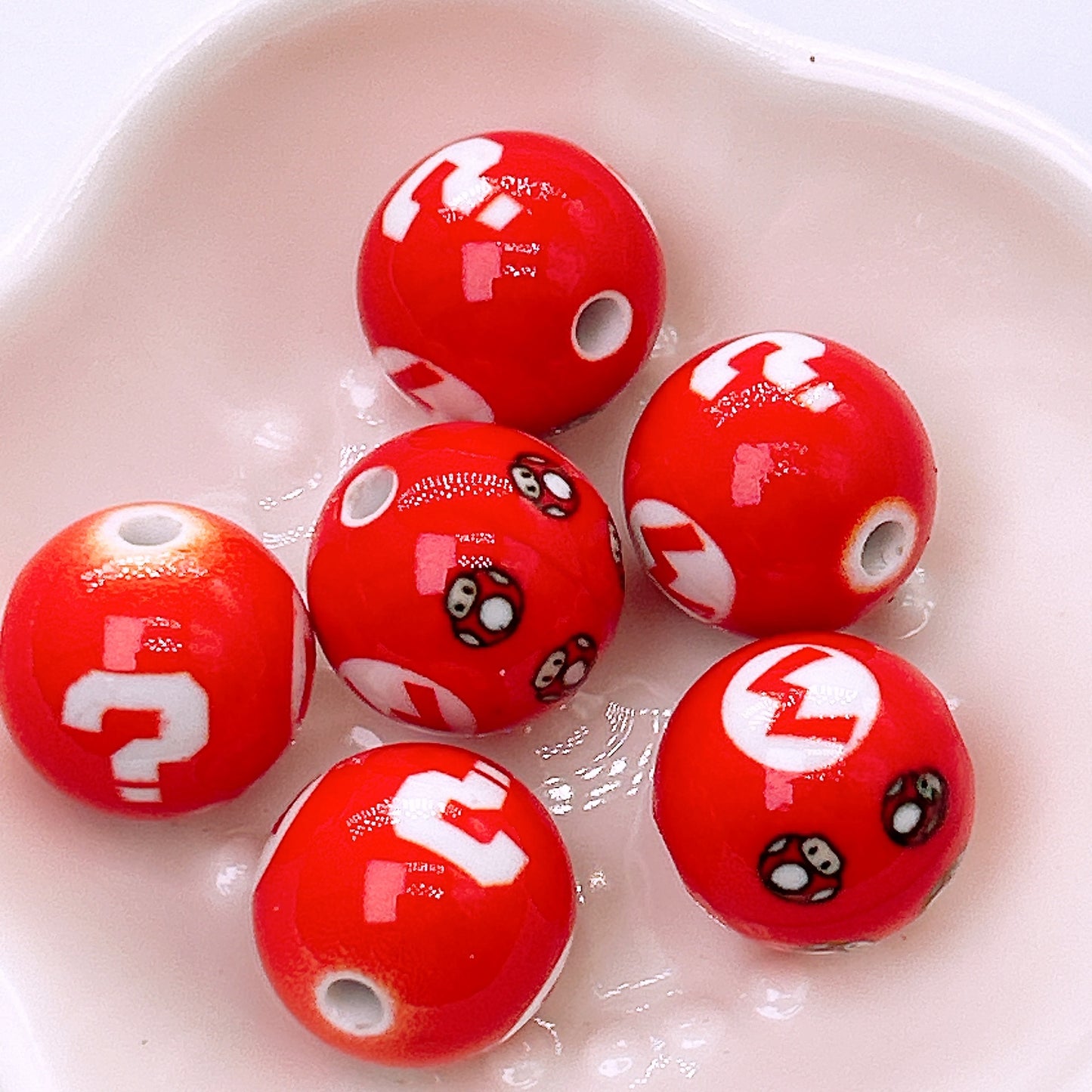 Painted Round Acrylic Beads 16mm Mario Baking Theme 100pcs 4