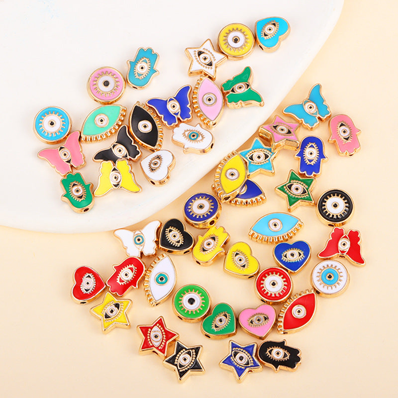 Irregular Shaped Metal Beads Double-Sided Enamel Evil Eye 20pcs 2