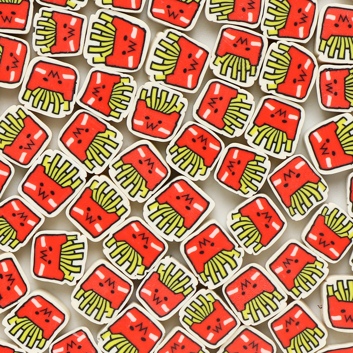French Fries Clay Beads 9mm Polymer Colorful Food Pattern 100pcs