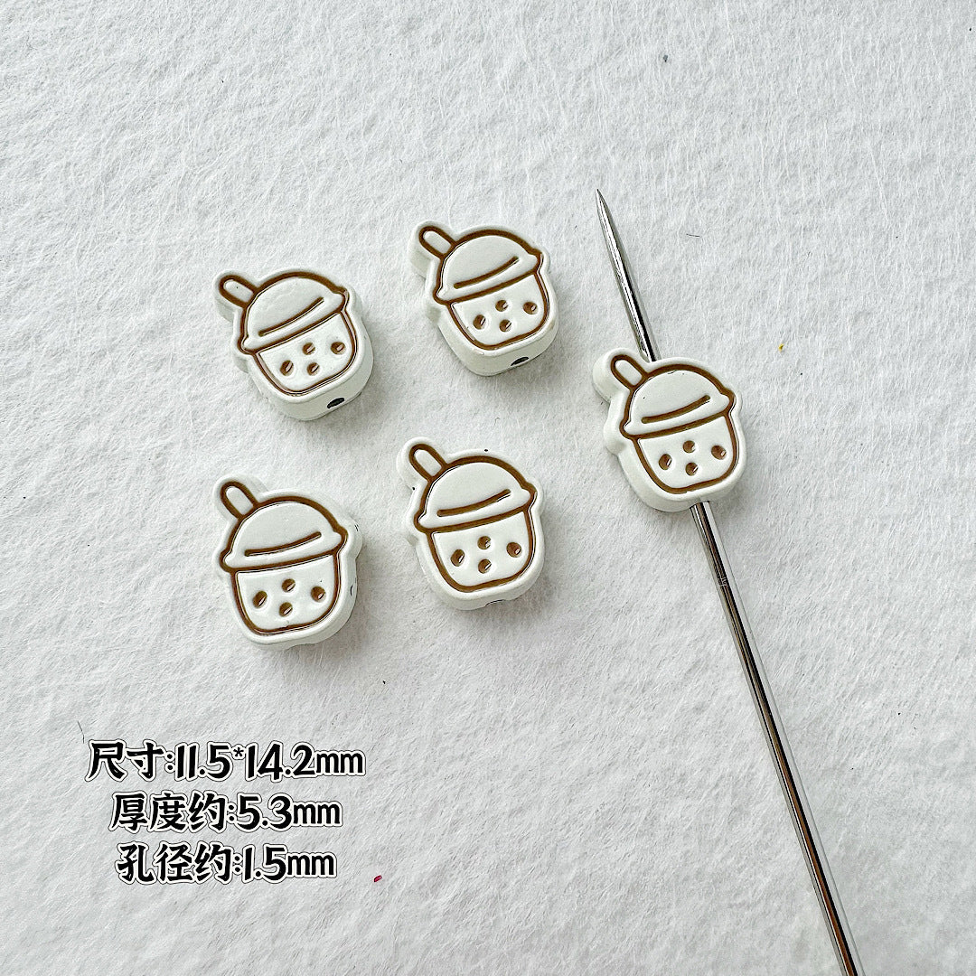 Heart Metal Beads Baking Painted Bubble Tea Design Alloy 10pcs 6