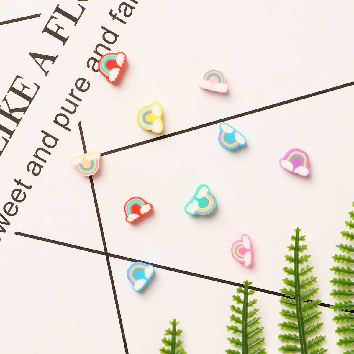 Rainbow Flat Clay Beads 10mm Playful Arch Clouds 100pcs 4