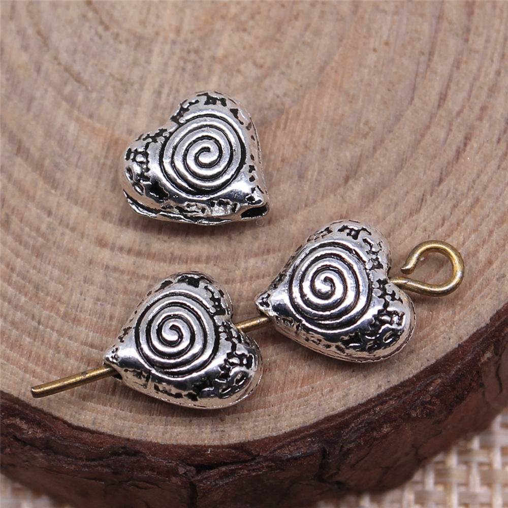 Irregular Heart Metal Beads 9mm Spiral Pattern 40pcs 2