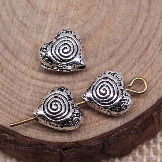 Irregular Heart Metal Beads 9mm Spiral Pattern 40pcs 2