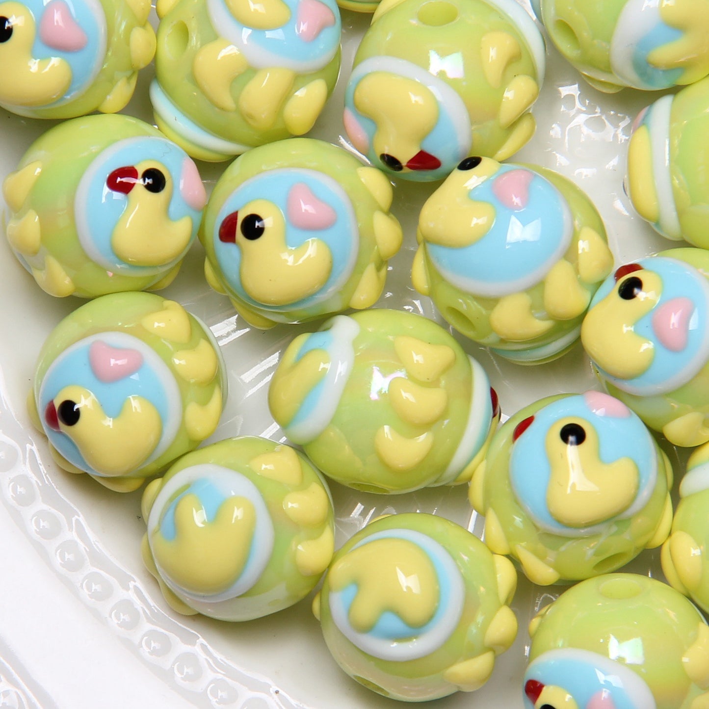 Hand Painted Acrylic Beads 16mm New Year Dog Faces 10pcs 24