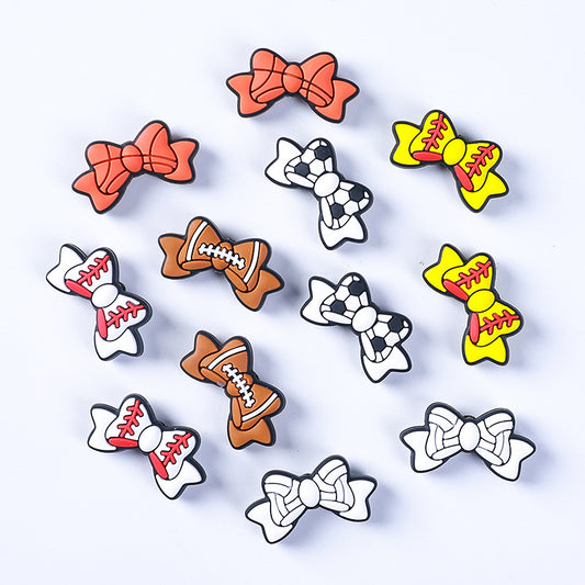 Silicone Focal Beads Baseball Bow Yellow with Baseball Stitching 20pcs