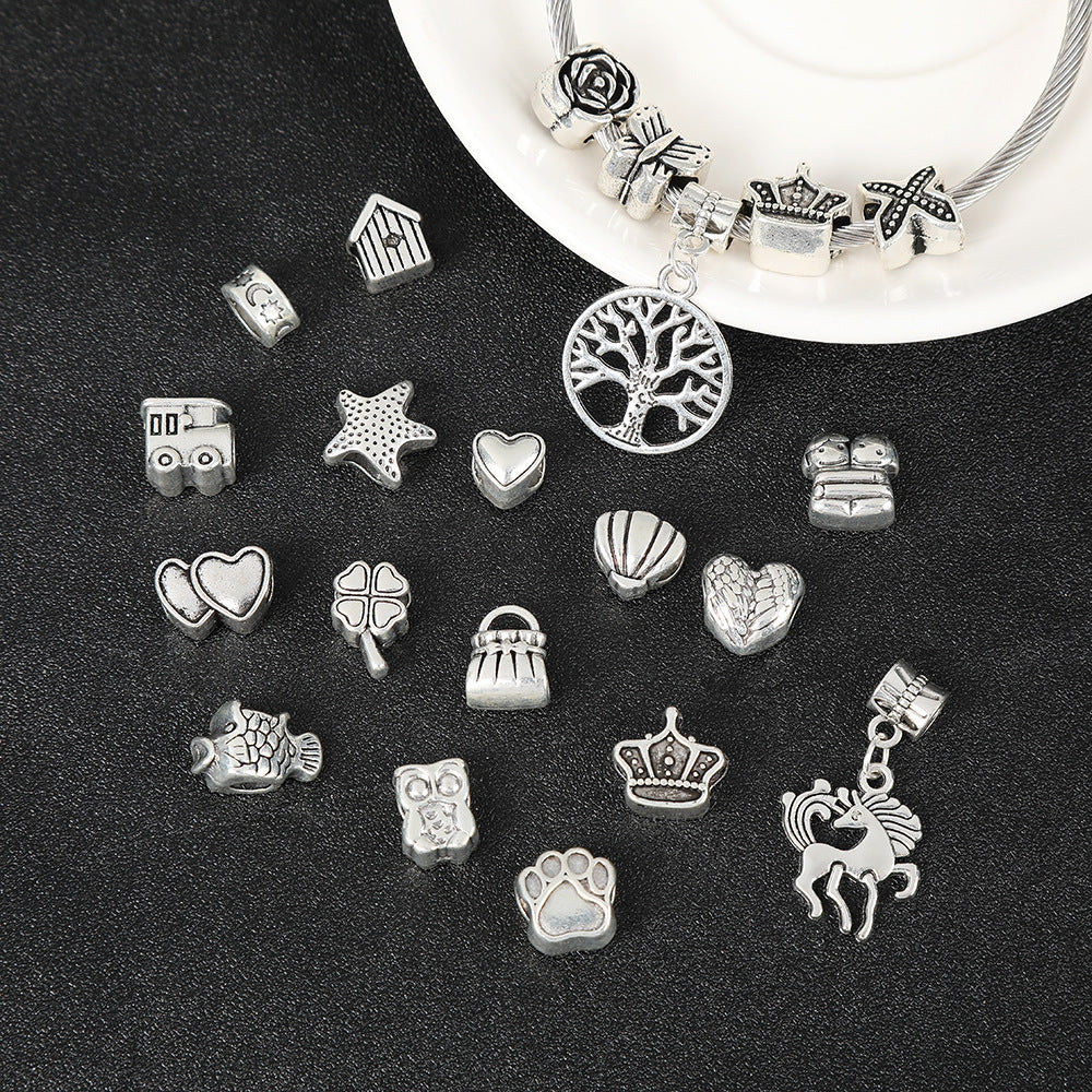 European Style Metal Beads Silver Tone Large Hole 50pcs