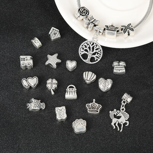 European Style Metal Beads Silver Tone Large Hole 50pcs