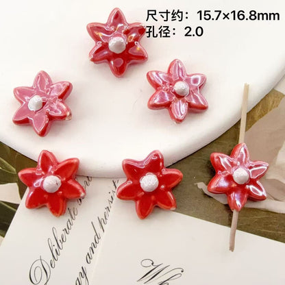 Six Petal Flower Ceramic Beads 16mm Glossy Colorful 10pcs 18