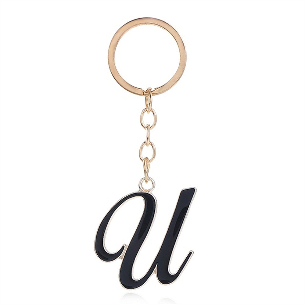 Metal Fashion Letter Keychain Black and Gold Script Design 51